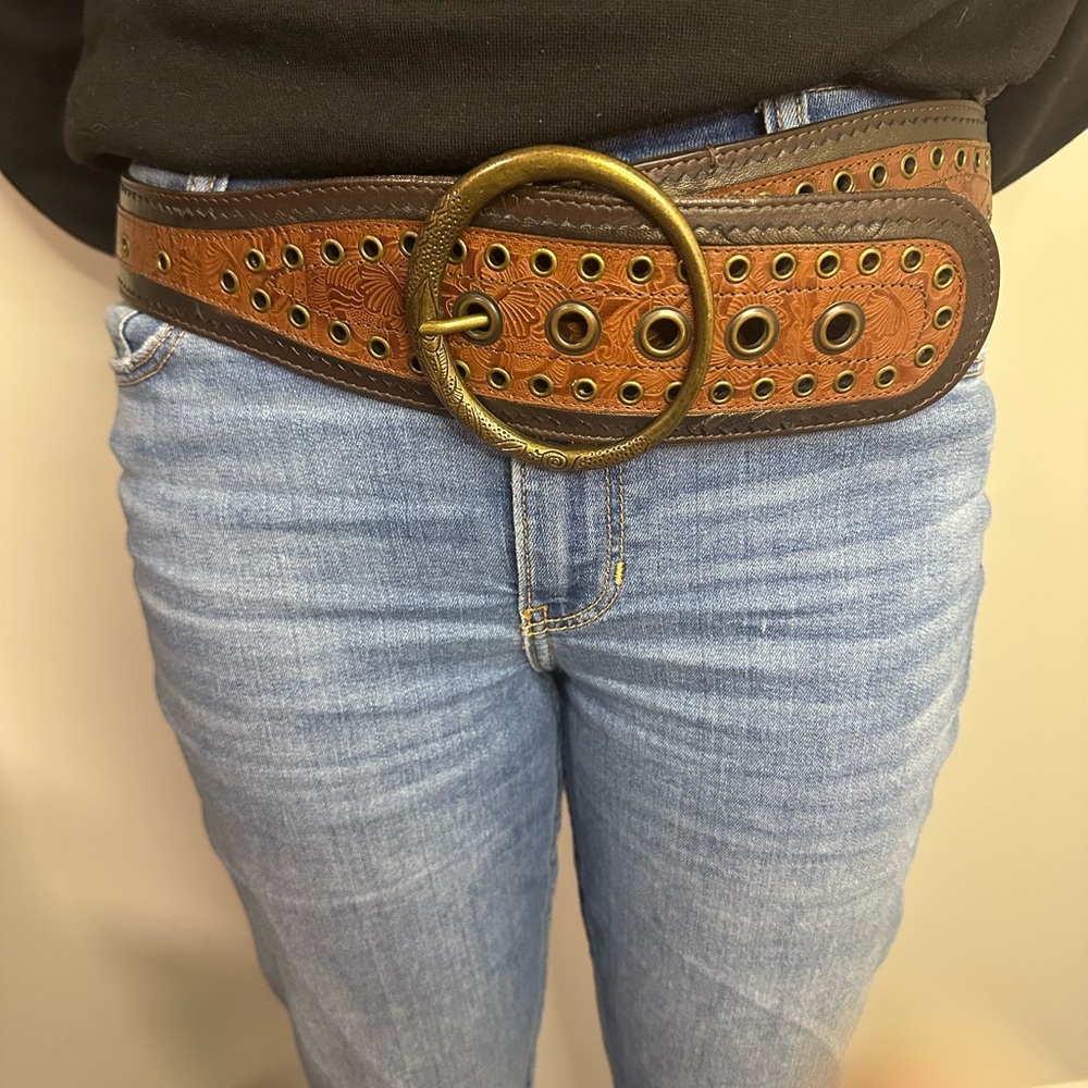 Brown Leather Belt with Brass Buckle